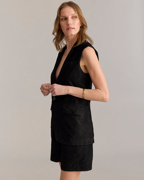Billy Reid Suede Blazer Vest, Black