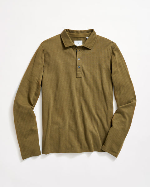 Long Sleeve Herringbone Cotton Polo Shirt | Billy Reid
