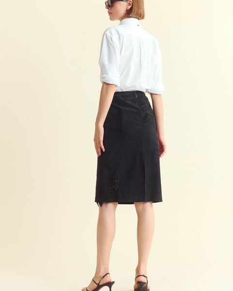 Black Suede Pencil Skirt with Beading | Billy Reid