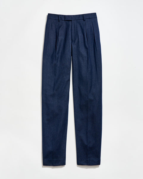 Navy Wool-Cotton Twill Double Pleated Trouser | Billy Reid