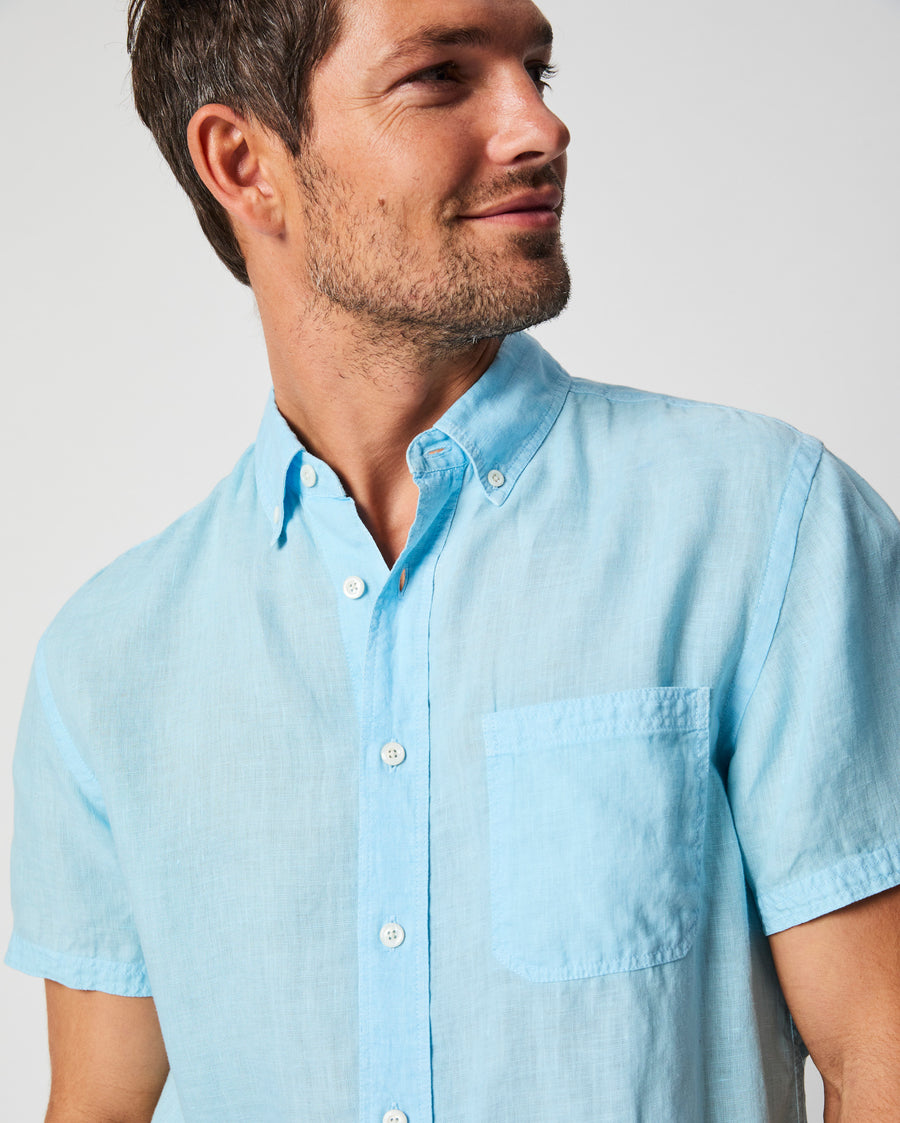 Short Sleeve Linen Tuscumbia Shirt Button Down in Day Blue