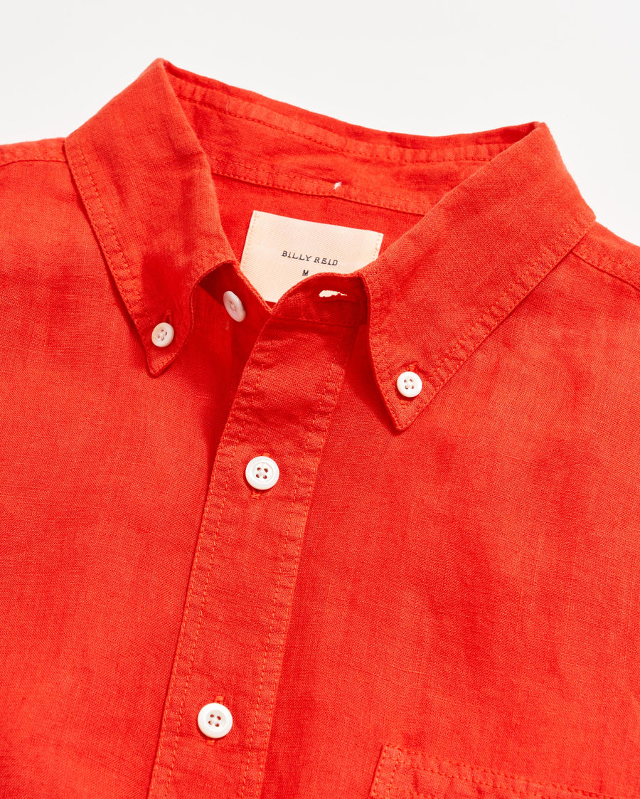Short Sleeve Linen Tuscumbia Shirt Button Down in Toolbox Red