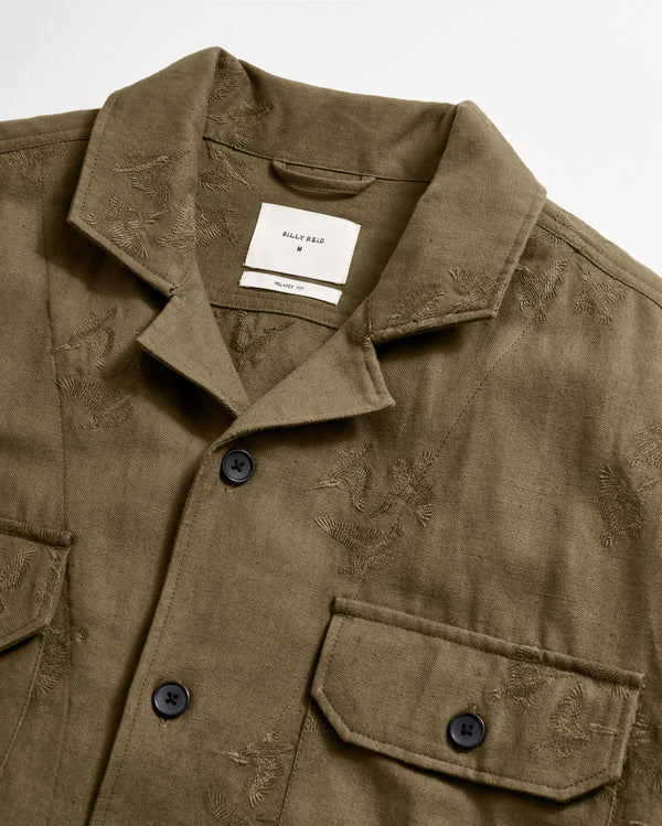 Pelican Gulf Embroidered Overshirt in Olive