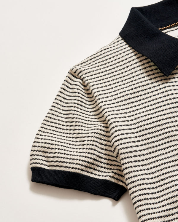 Stripe Sweater Polo in Tinted White/Black