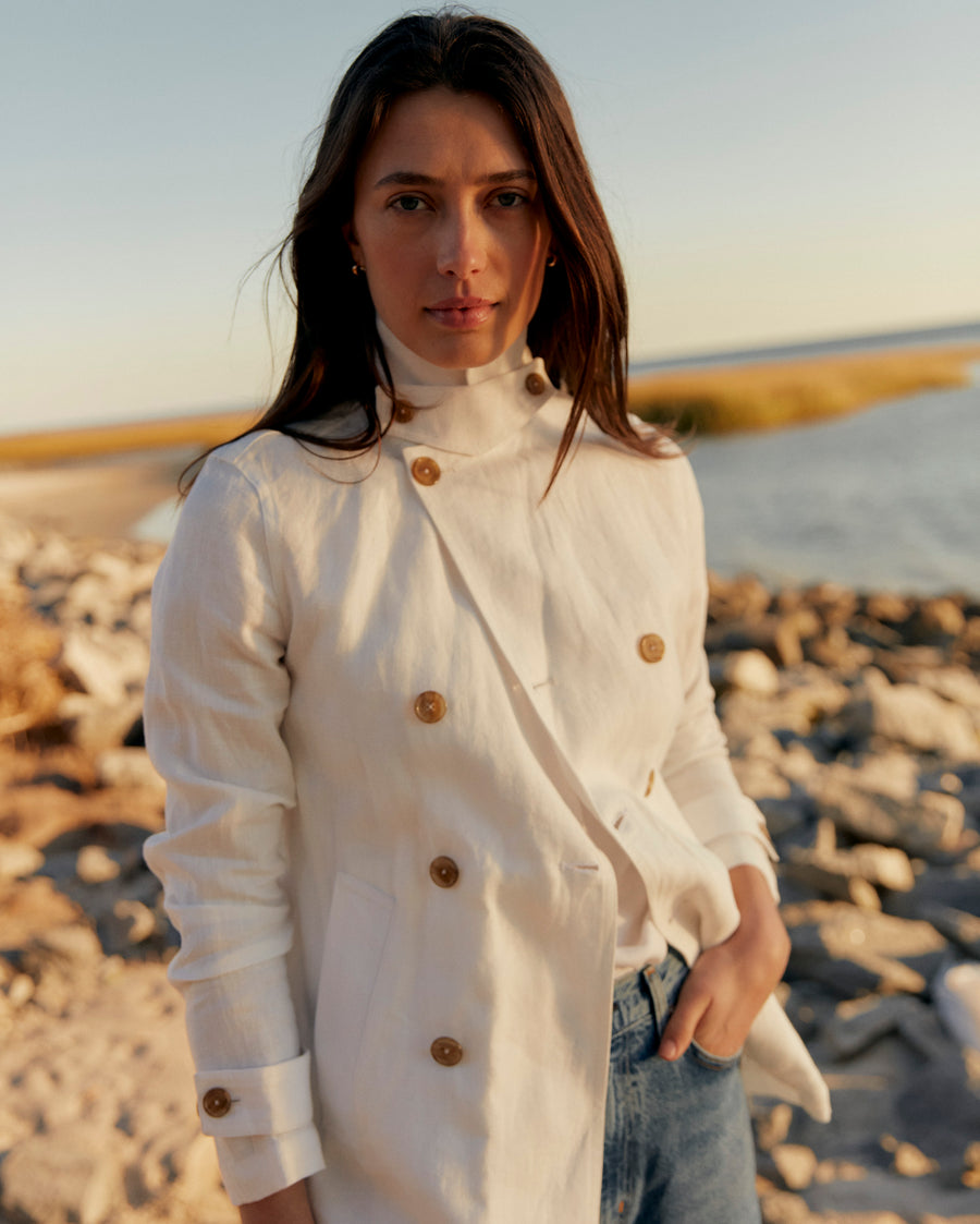 Linen Spring Peacoat in Tinted White