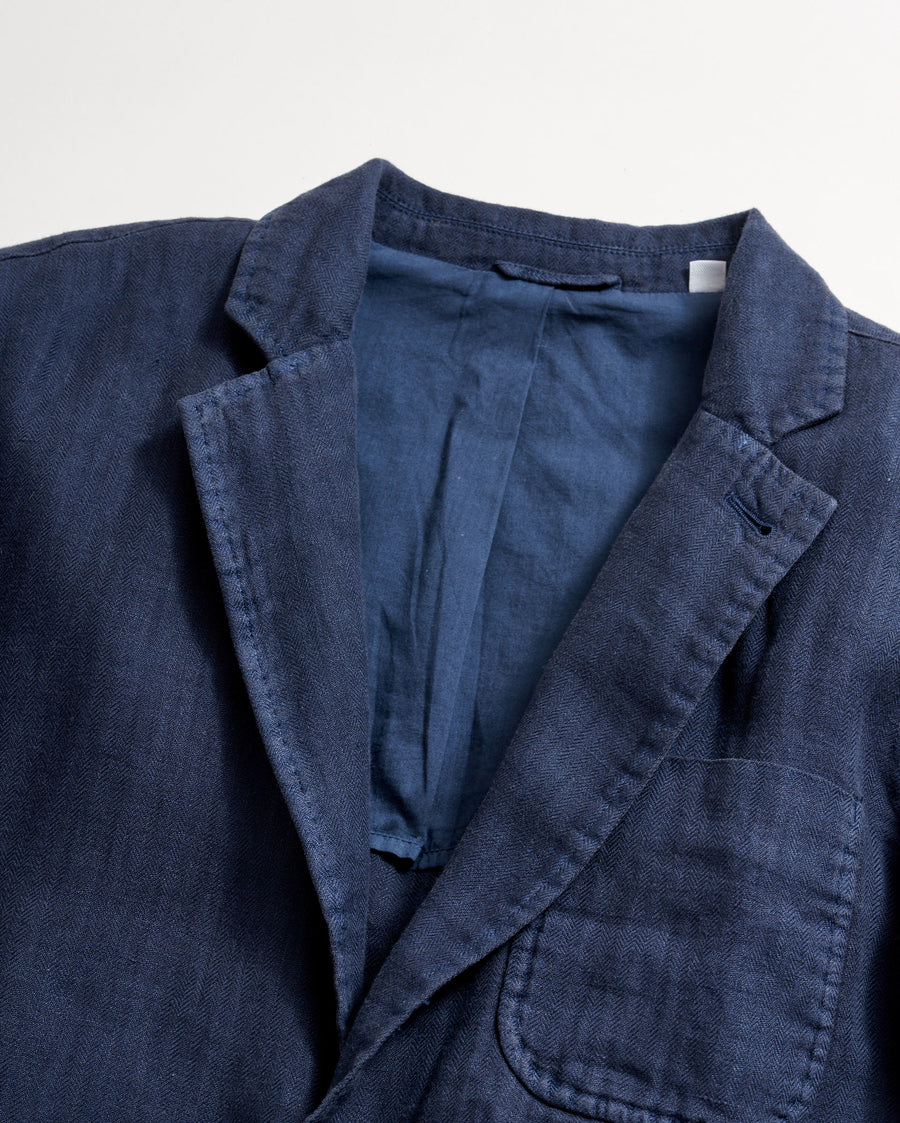 Garment Dyed Linen Archie Jacket in Carbon Blue