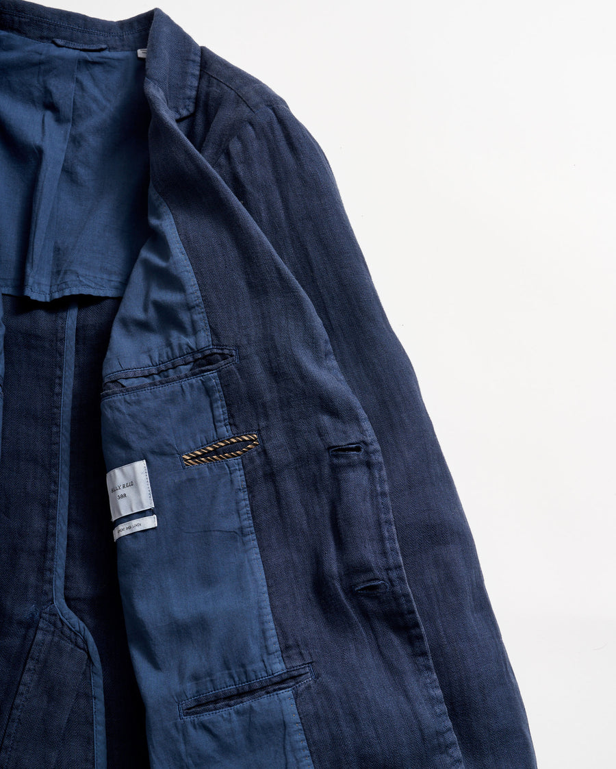 Garment Dyed Linen Archie Jacket in Carbon Blue
