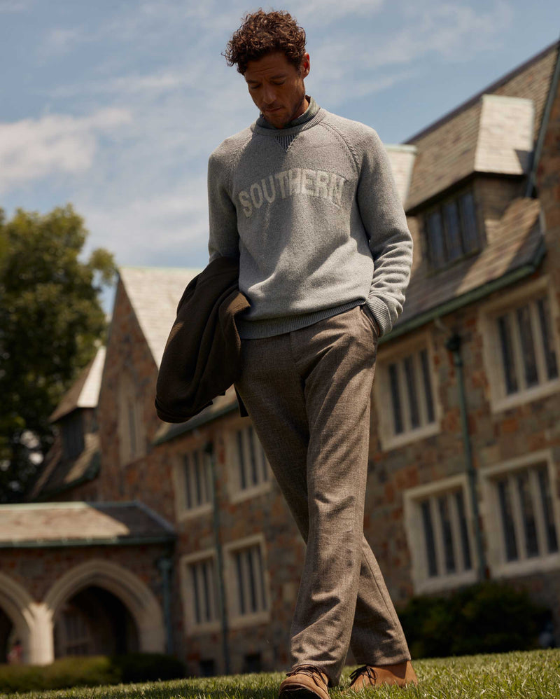 Male model wears Billy Reid Southern Sweater