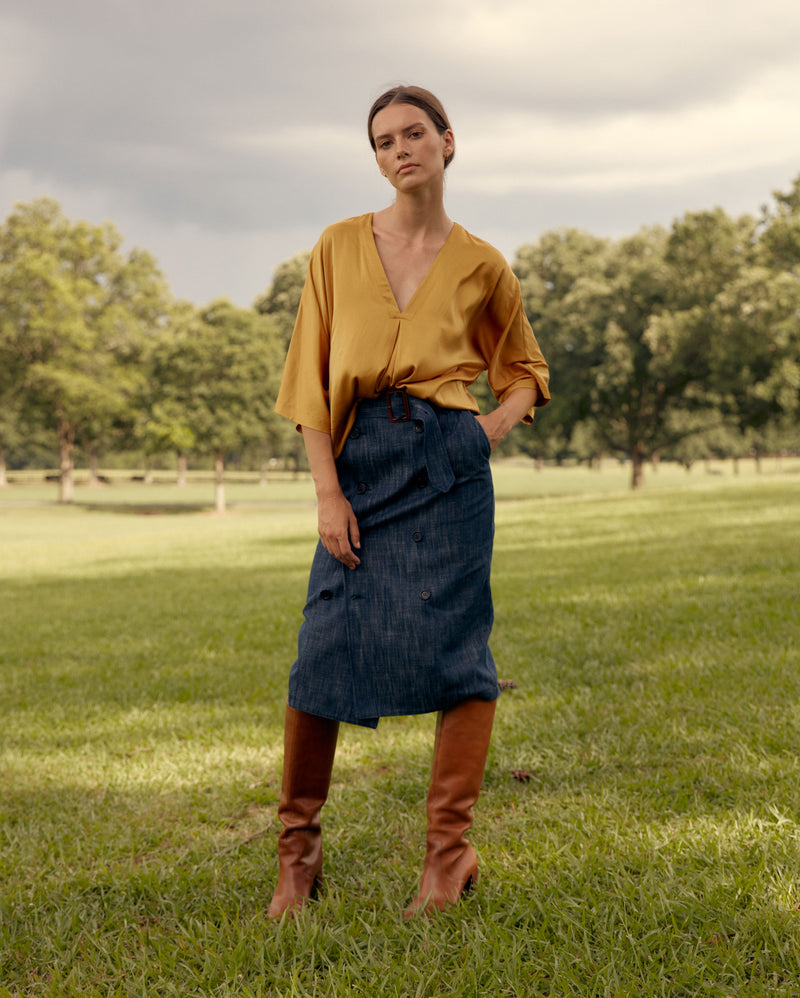 SHOP THE LOOK | V Pleat Blouse Amber Gold