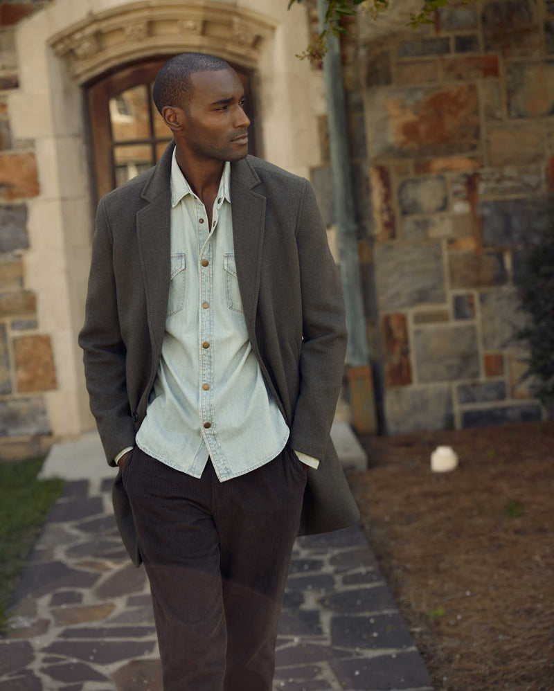 Male model wears the Boiled Wool Jordan Coat
