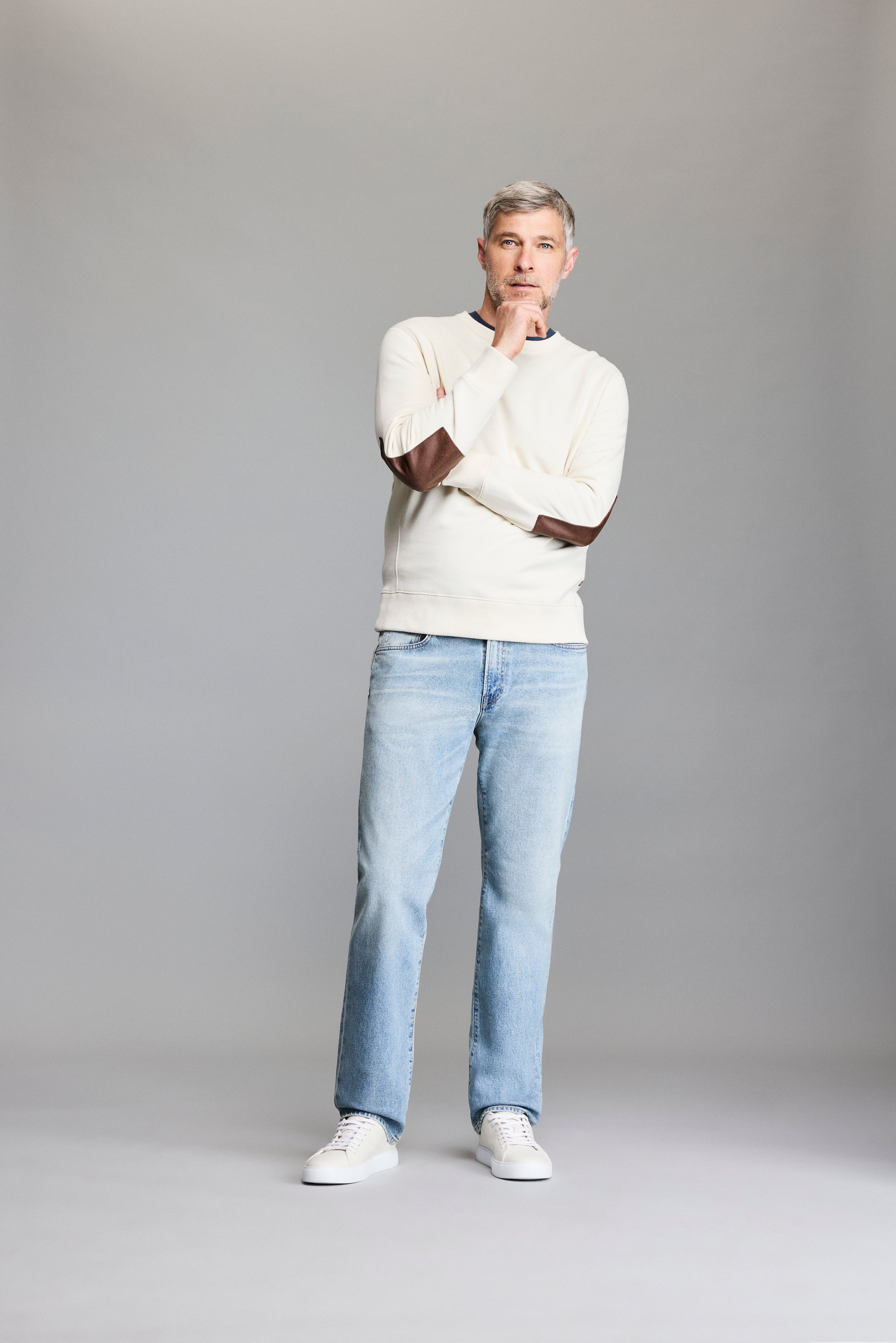 Dover Sweatshirt with Leather Elbow Patches | Billy Reid