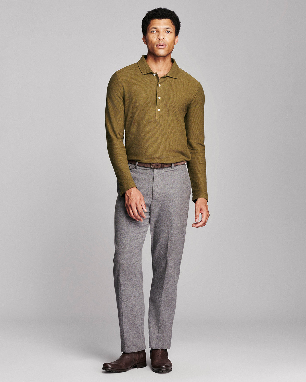 Long Sleeve Hemp Cotton Twill Polo