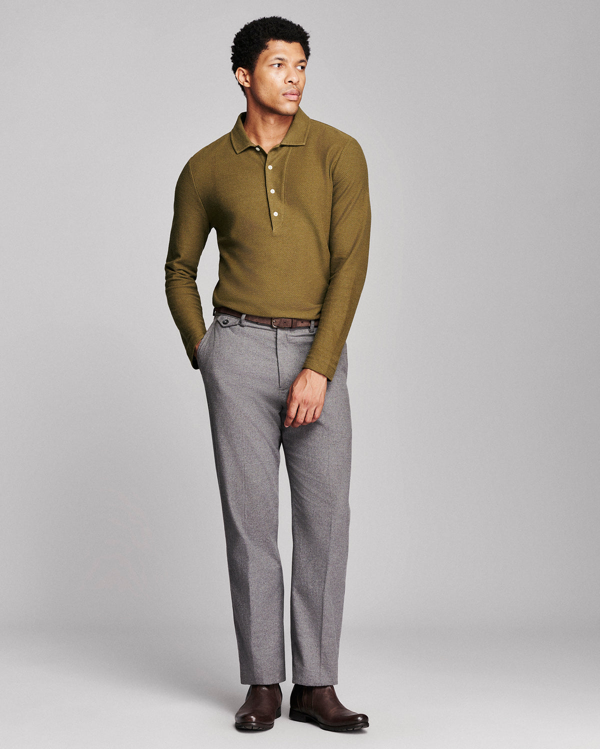 Long Sleeve Hemp Cotton Twill Polo