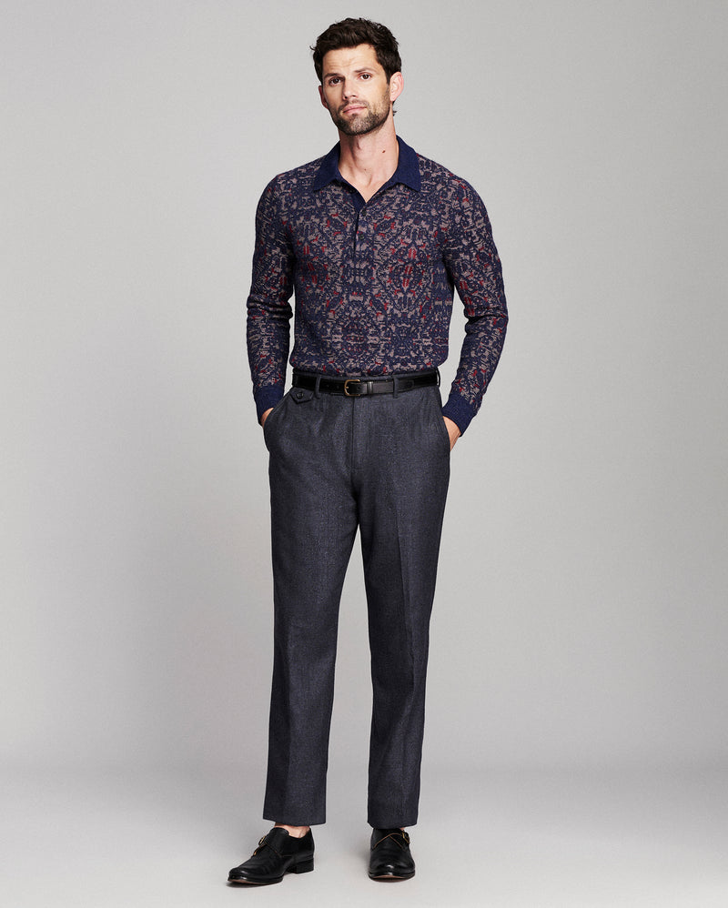 Long Sleeve Tile Jacquard Polo