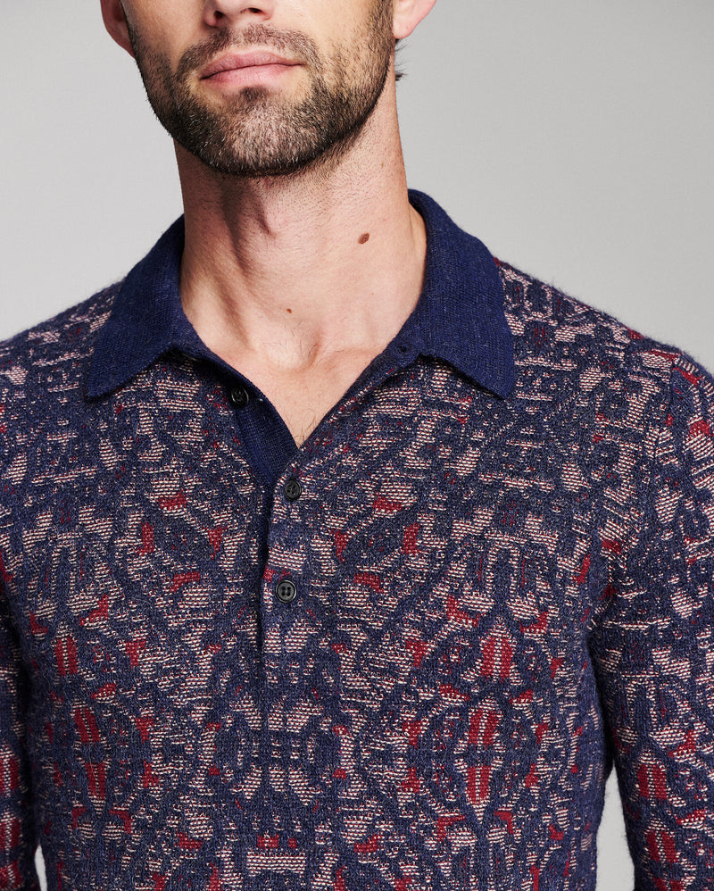 Long Sleeve Tile Jacquard Polo