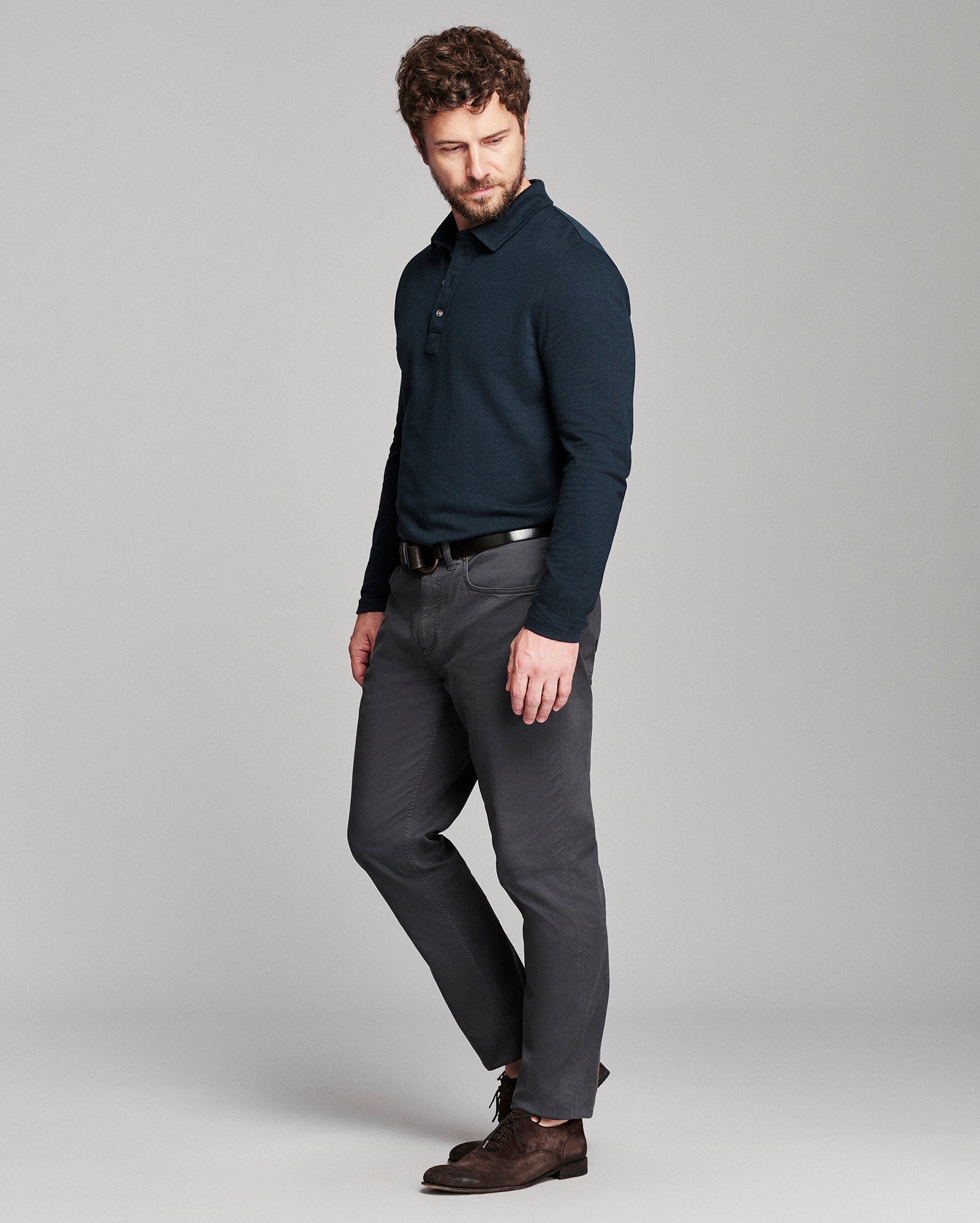 Long Sleeve Herringbone Polo