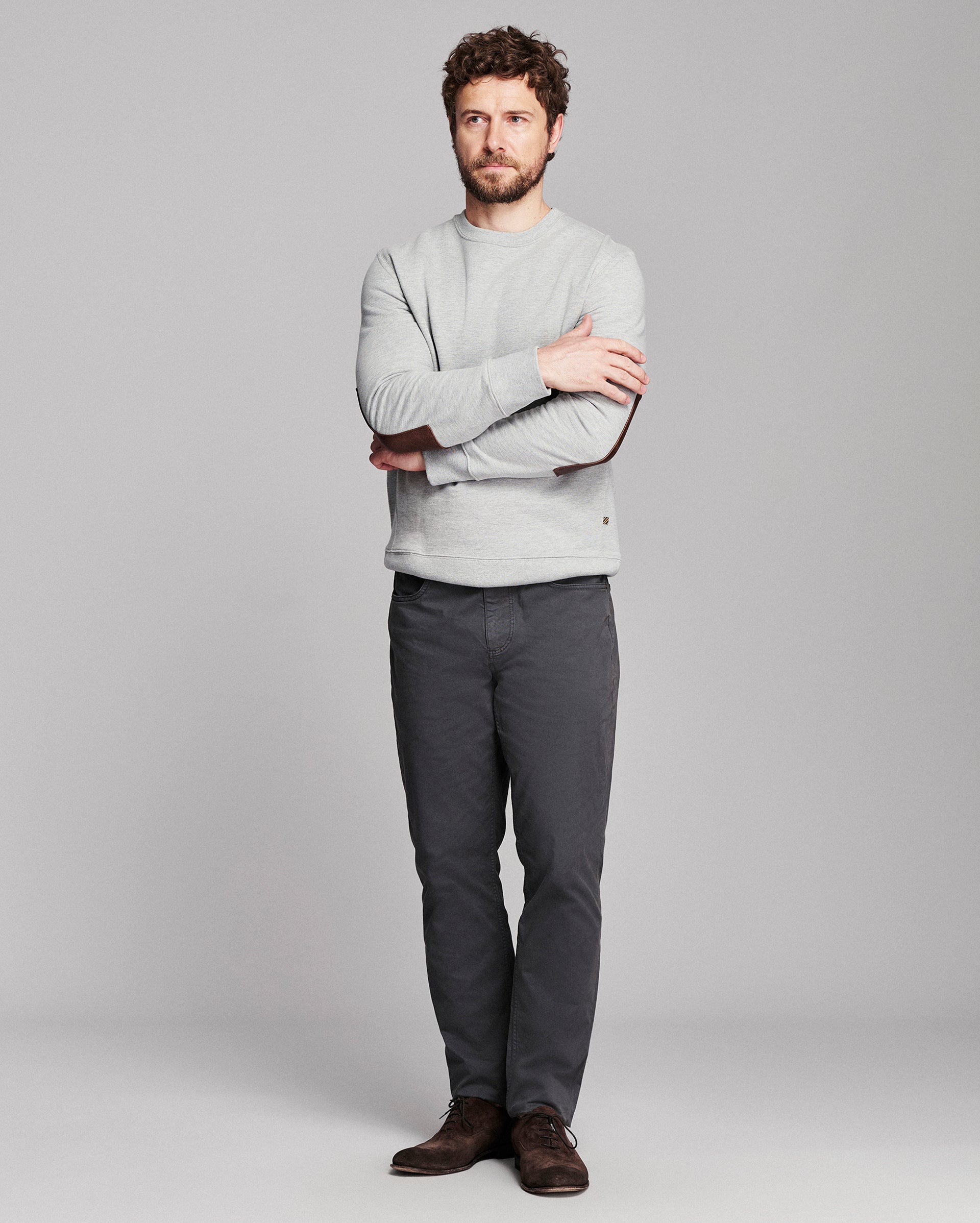 Dover Sweatshirt with Leather Elbow Patches | Billy Reid