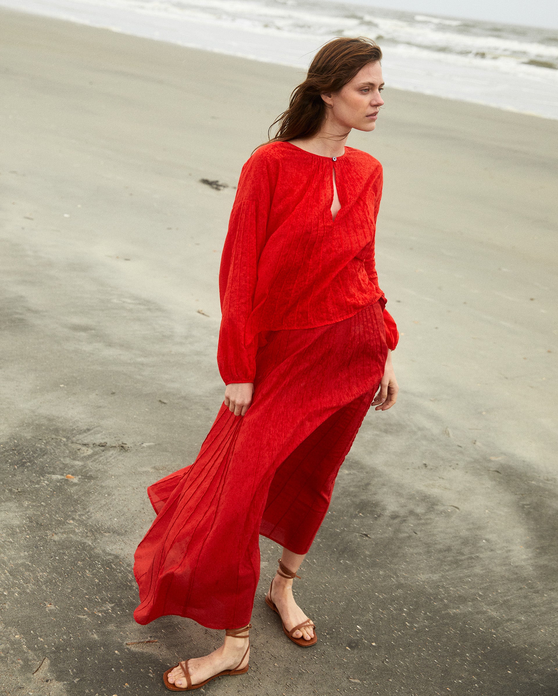 100% Cotton Pintuck Blouse with Balloon Sleeves | Billy Reid