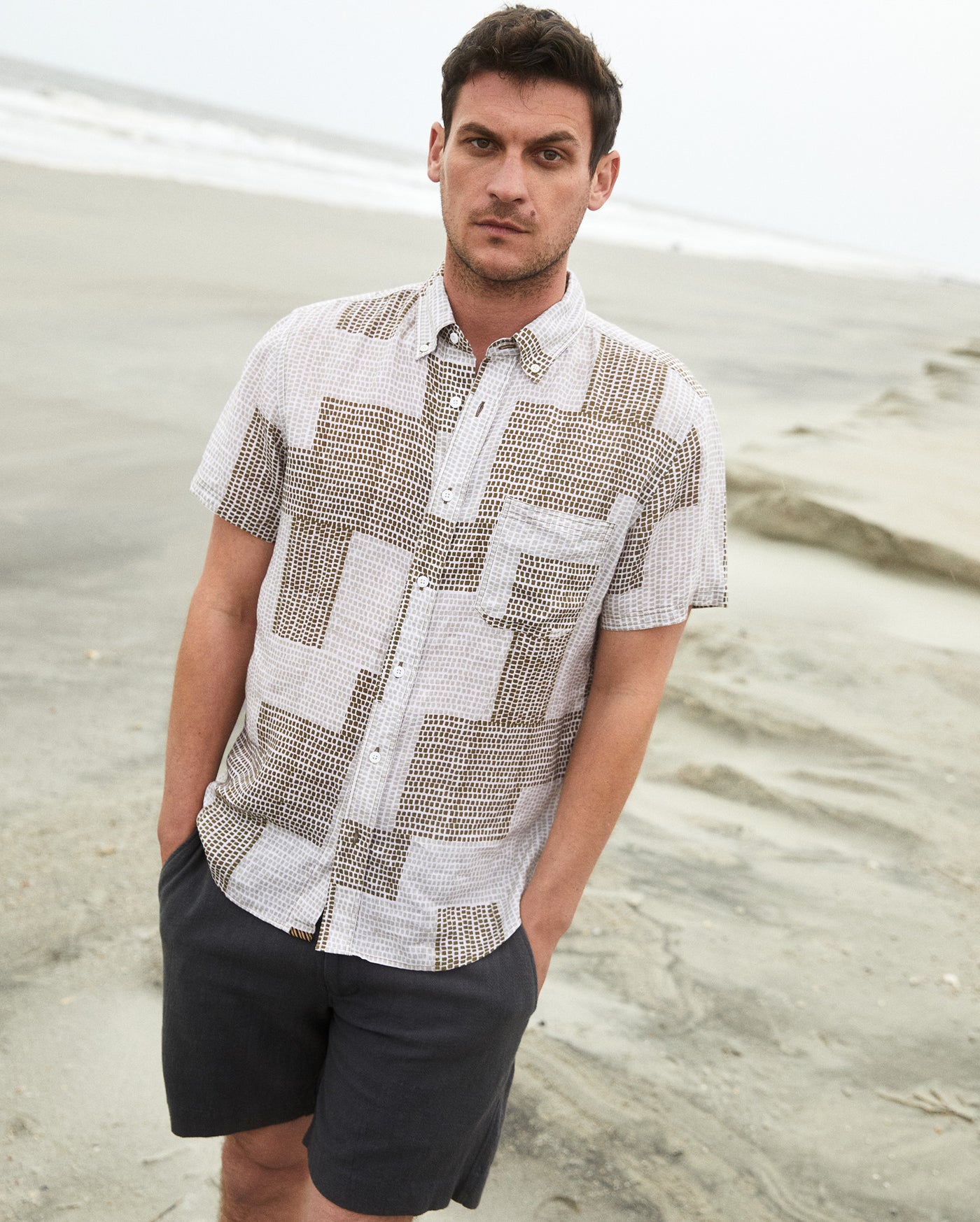 Short Sleeve Brick Patchwork Tuscumbia Shirt Button Down