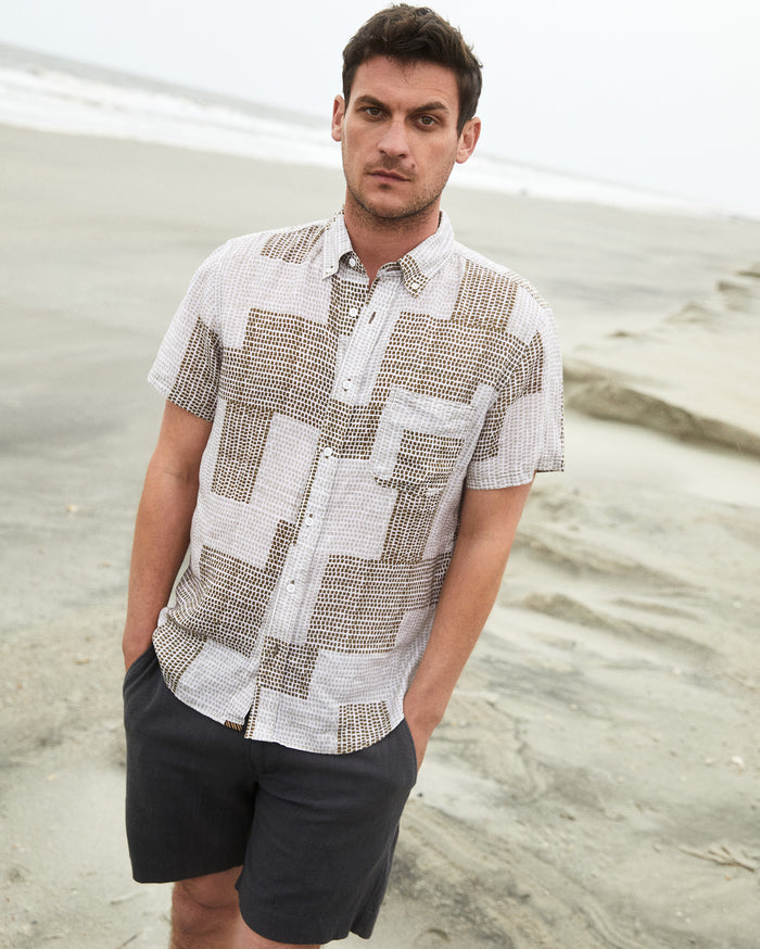 Short Sleeve Brick Patchwork Tuscumbia Shirt Button Down