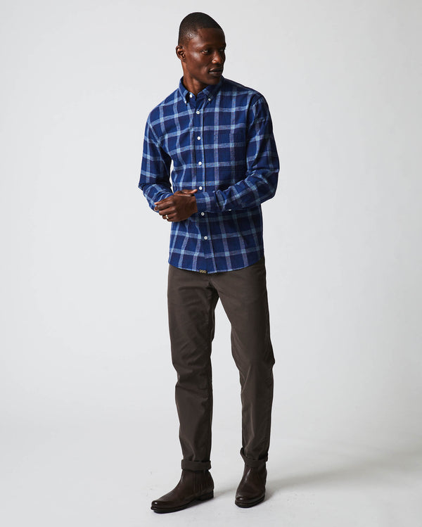 Male model wears the Tuscumbia Shirt Button Down in Indigo