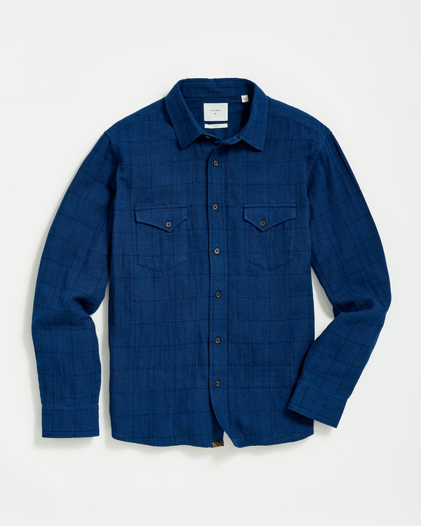 Western Shirt in Indigo | Pictured flat.