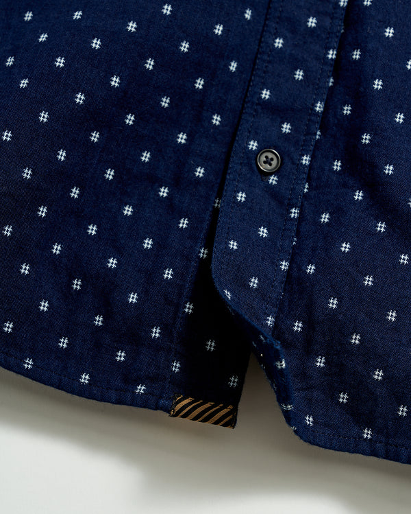 Tuscumbia Shirt in Indigo/White | Heirloom ribbon tab at bottom hem