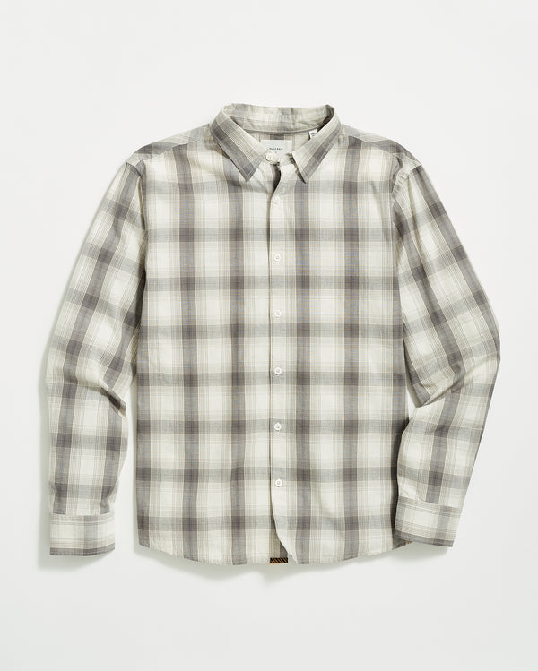 Shadow Plaid Tuscumbia Shirt Hidden Button Down in Grey/Natural