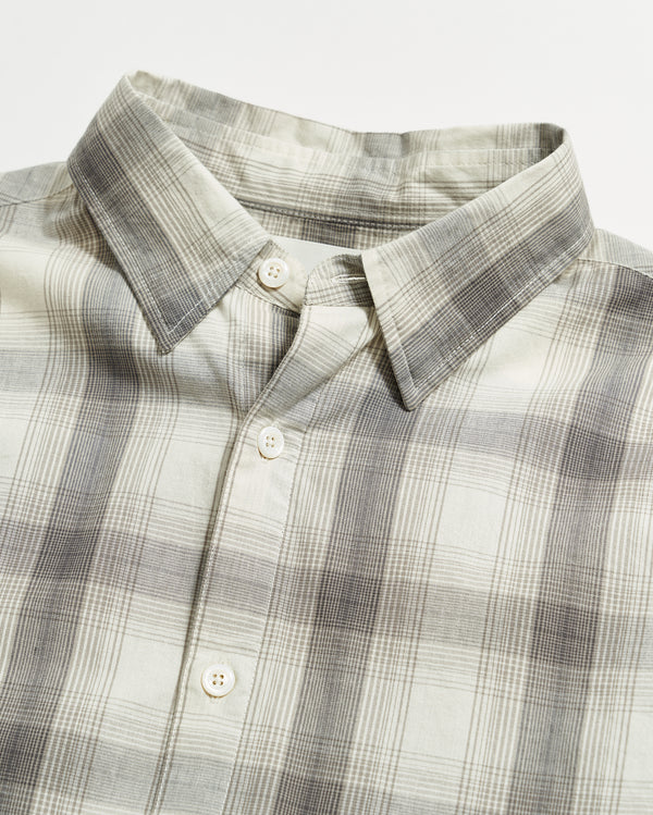 Shadow Plaid Tuscumbia Shirt Hidden Button Down in Grey/Natural