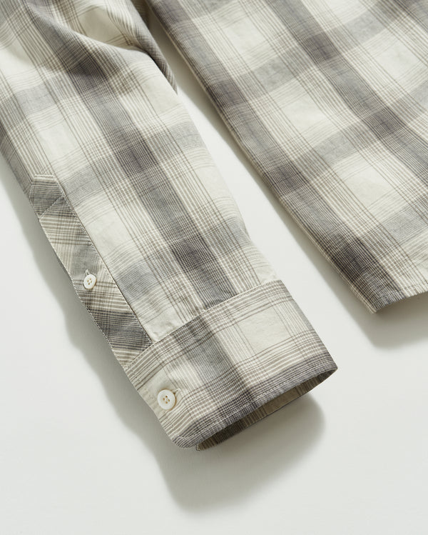 Shadow Plaid Tuscumbia Shirt Hidden Button Down in Grey/Natural