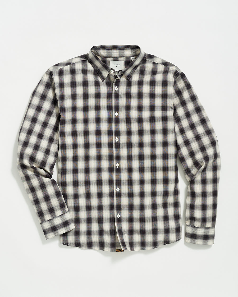 Shadow Plaid Tuscumbia Shirt Hidden Button Down in Black/Natural