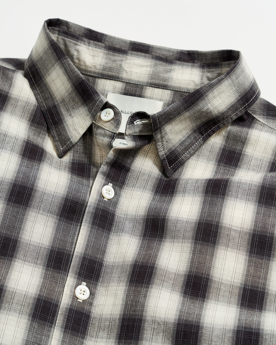 Shadow Plaid Tuscumbia Shirt Hidden Button Down in Black/Natural