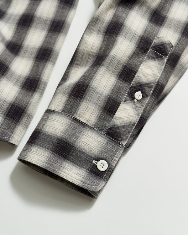 Shadow Plaid Tuscumbia Shirt Hidden Button Down in Black/Natural