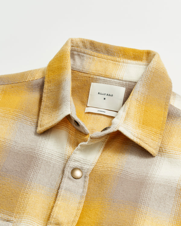 Flannel Bold Plaid Western Snap Front Shirt in Natural/Yellow