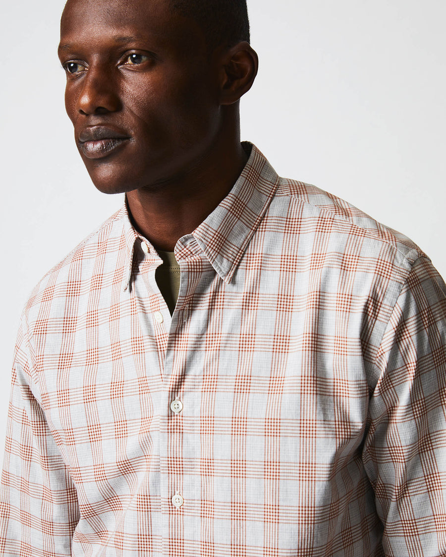 Melange Grid Plaid Tuscumbia Shirt Hidden Button Down Grey/Ginger