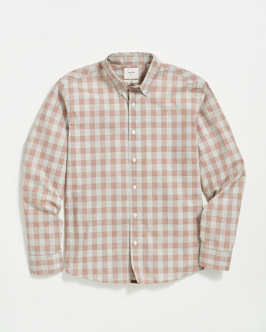 Melange Grid Plaid Tuscumbia Shirt Hidden Button Down Grey/Ginger