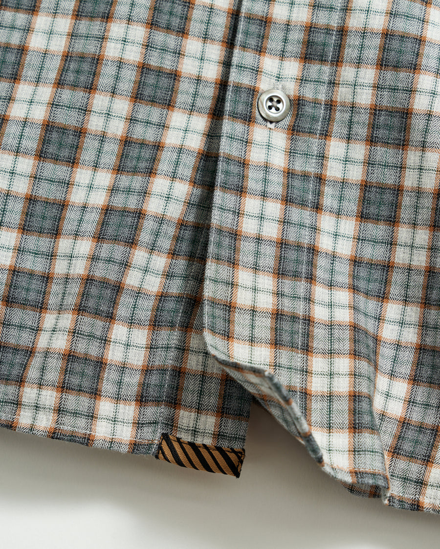 Herringbone Plaid John T Shirt in Grey/Tan