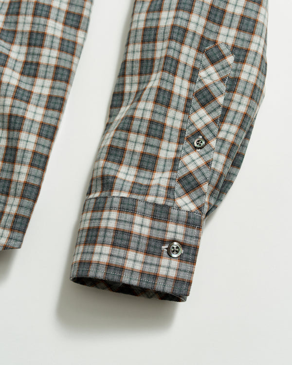 Herringbone Plaid John T Shirt in Grey/Tan