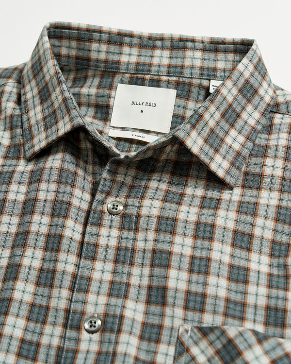 Herringbone Plaid John T Shirt in Grey/Tan