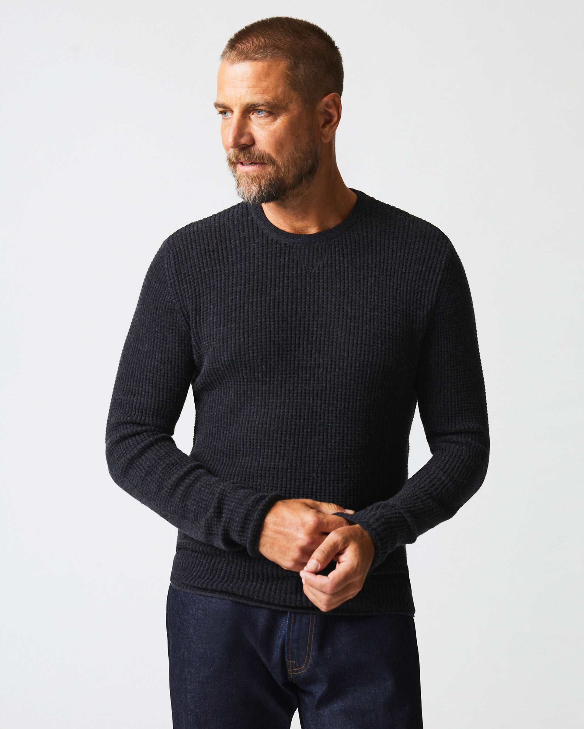 Billy Reid ミニワッフル クルーネック ロンT 送関込 Mini Waffle Crew - Ultra-Soft Cotton-Cashmere Sweater