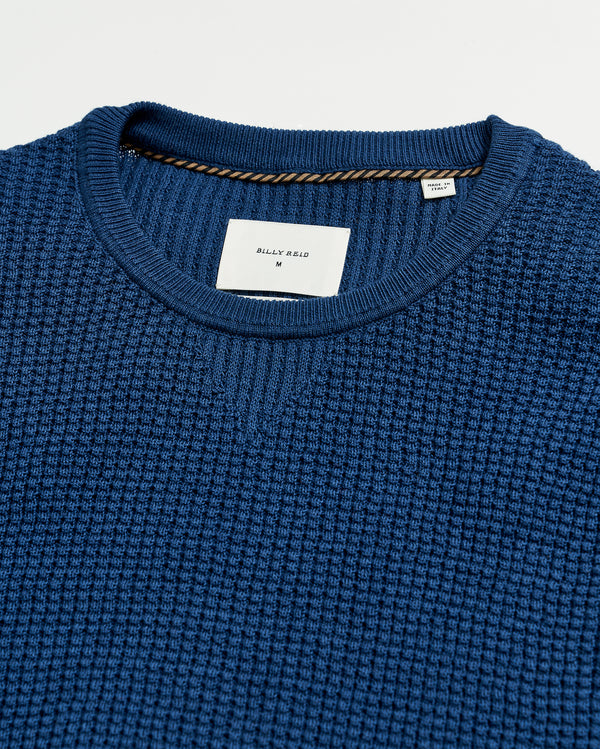 Mini Waffle Crew in Denim Blue