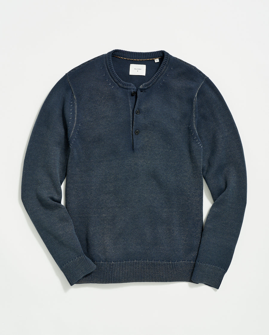 Garment Dyed Henley Sweater in Carbon Blue