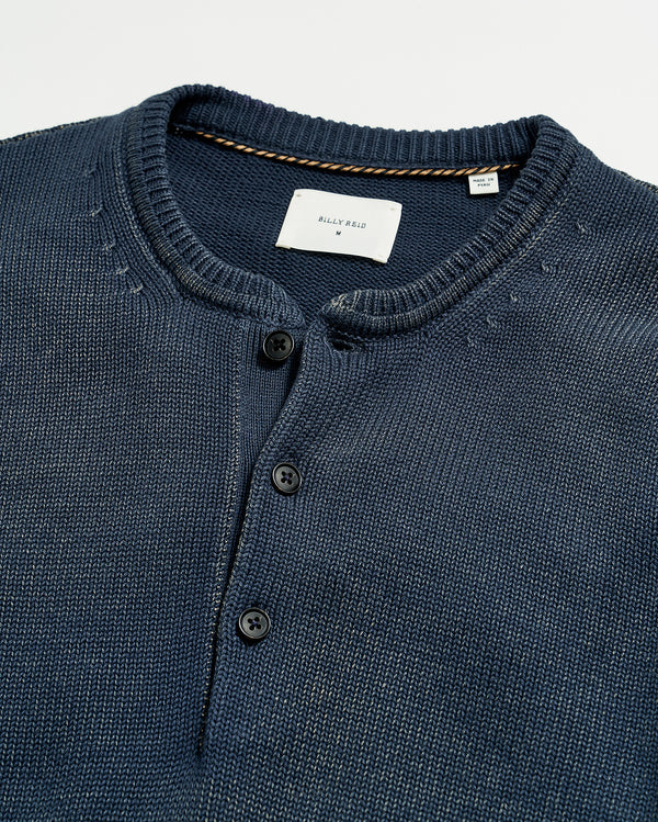 Garment Dyed Henley Sweater in Carbon Blue