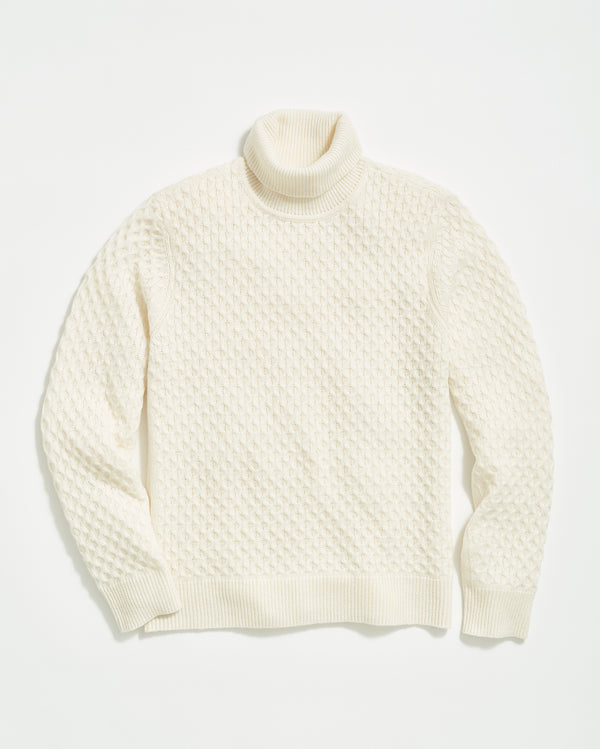 Cashmere Honeycomb Turtleneck in Natural