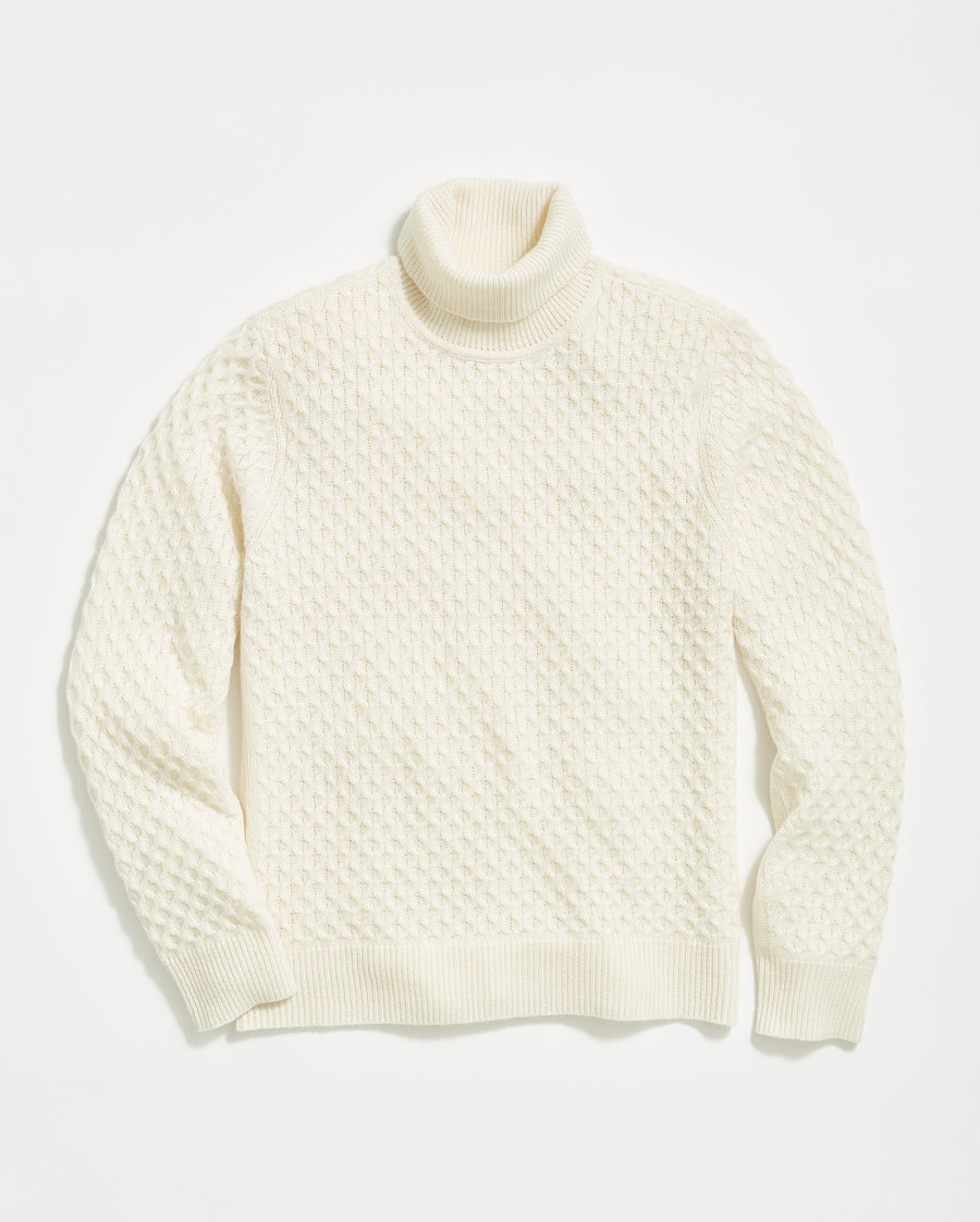 Cashmere Honeycomb Turtleneck in Natural