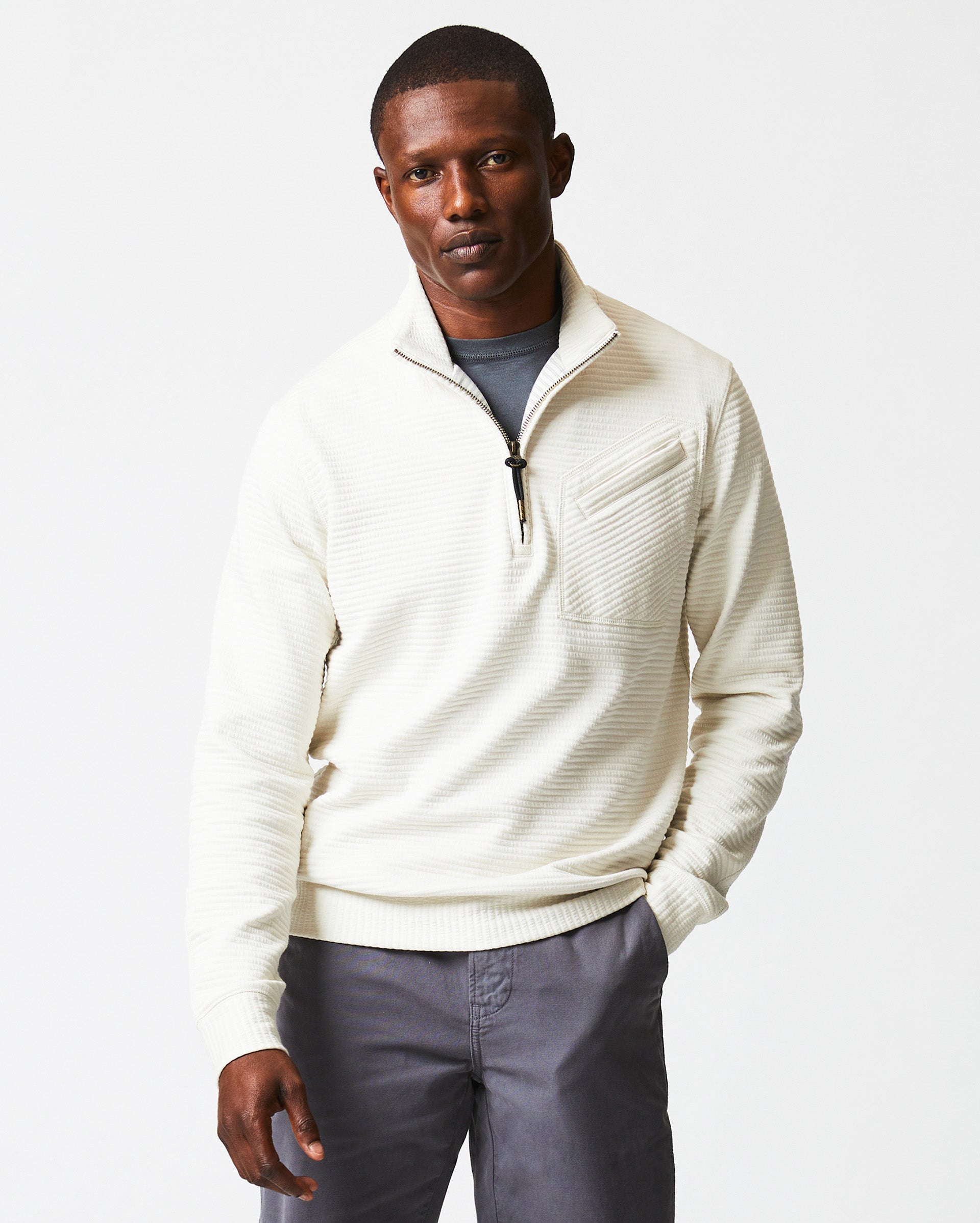 QUILTED HALF ZIP IN TINTED WHITE – Billy Reid