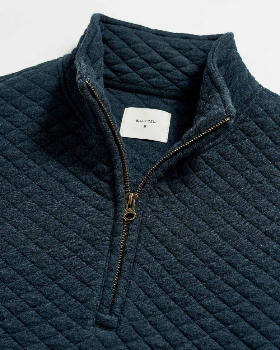 Diamond Quilt Half Zip in Carbon Blue