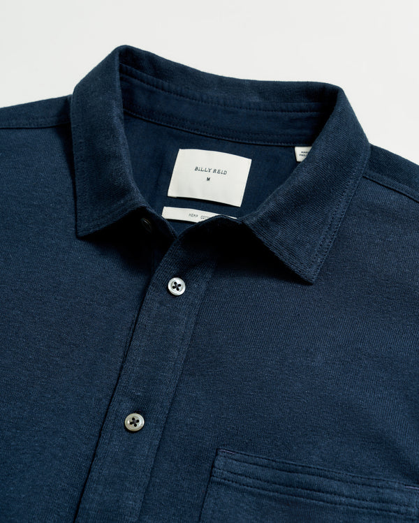 L/S Hemp Cotton Knit Shirt in Carbon Blue