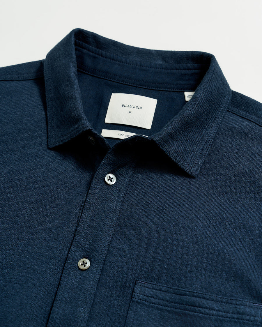L/S Hemp Cotton Knit Shirt in Carbon Blue