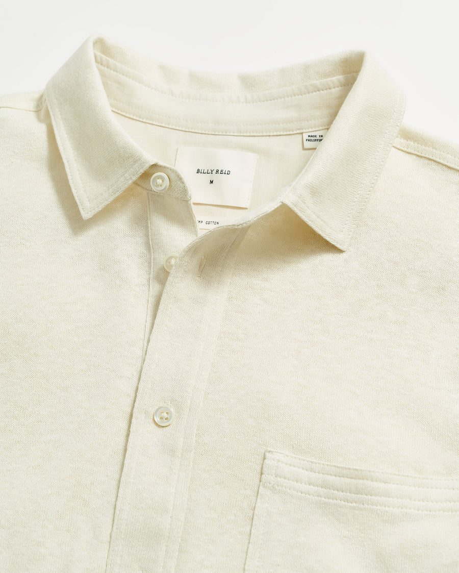 L/S Hemp Cotton Knit Shirt in Tinted White